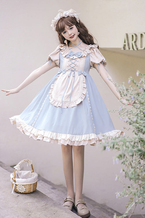 Round Collar Puff Doll Short Sleeves High Waist Bowknot Sweet Lolita Op Dress - Product - 3