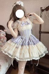 Purple/Ivory Dance of Time Triple-Layered Ballet Style Bowknot Lace-Up Sweet Lolita Jsk Dress - Product - 5