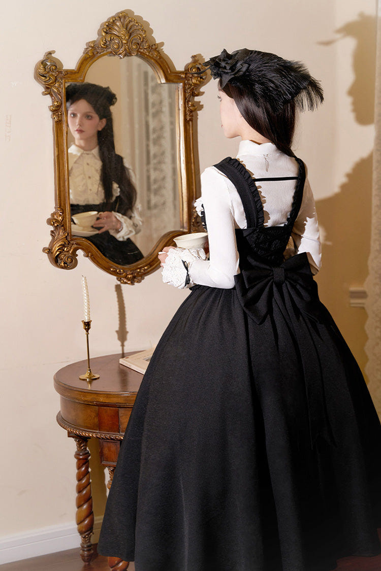 Black [Silent Words] Ruffle Bowknot Classic Lolita Jsk Push-Up Dress - Product - 13