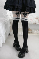 Sweet Ruffle Bowknot Lace Ballet Lolita Over-the-knee Socks 6 Colors - Black/White - 5