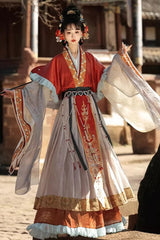 [Cloud-Clad Fairy] Long Sleeves Printed Ruffled Embroidered Classic Chinese Style Hanfu Dress Set 2 Colors - Product - 3