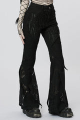 Black Stitching Lace Slim Women's Gothic Flared Pants - Product - 2