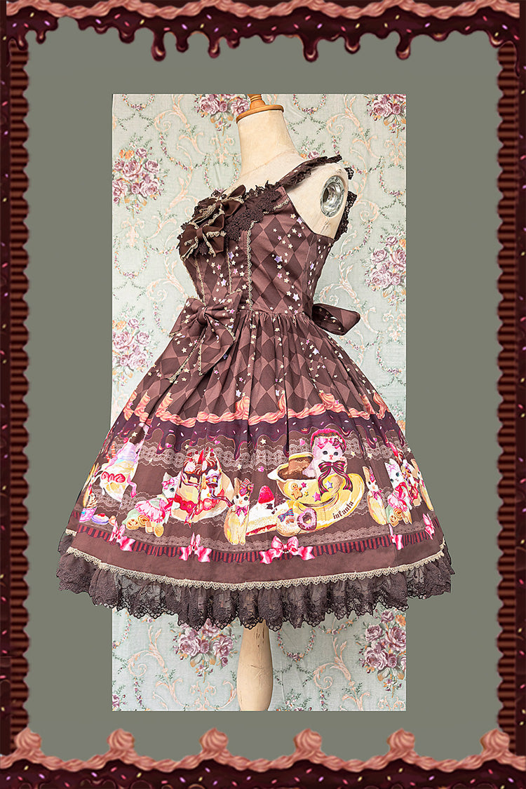 [Cream Meow] Sleeveless Print Bowknot Lace Sweet Lolita Jsk Dress 3 Colors - Product - 10
