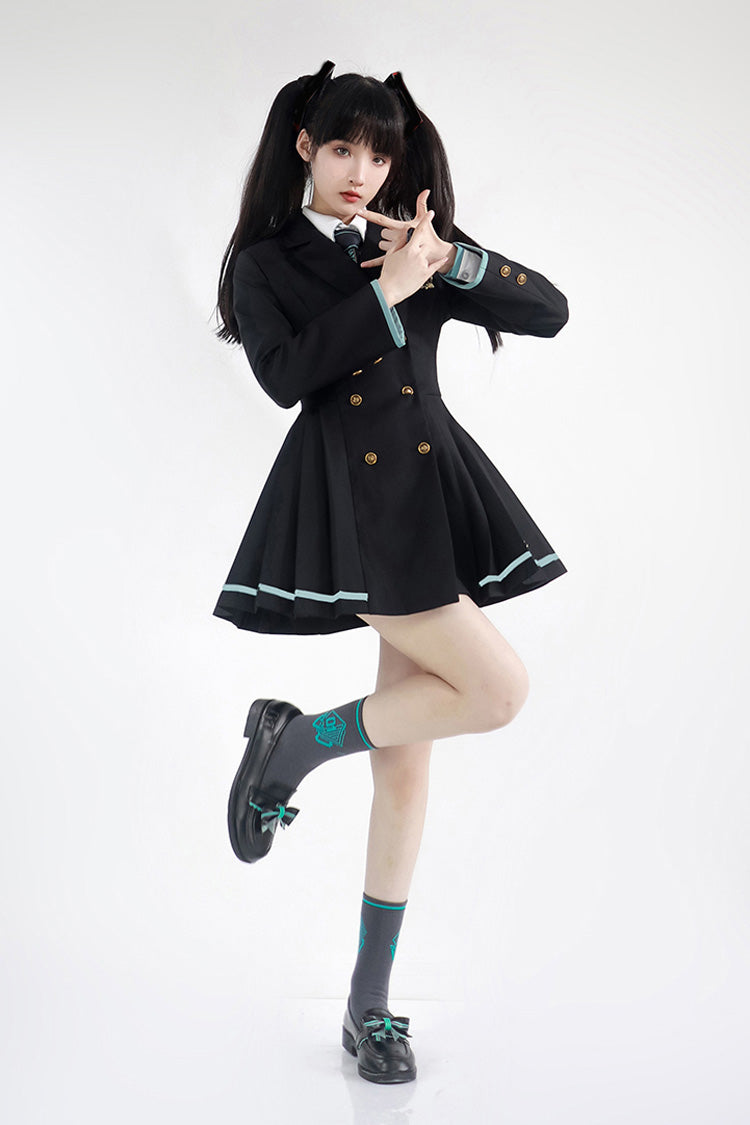 Black Long Sleeves Ginkgo Leaves Japanese School Suit Dress - Product - 3