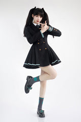 Black Long Sleeves Ginkgo Leaves Japanese School Suit Dress - Product - 3
