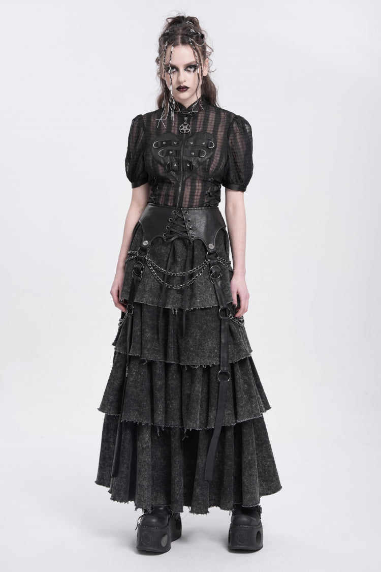Black Multi-Layered Lace-Up Chain Women's Punk Skirt - Product - 6