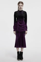 Black/Purple Drawstring Long Sleeves Gradient Women's Gothic Dress - Black/Purple - 1
