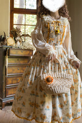 Apricot [Gardening Sunflower] Sleeveless Print Ruffle Bowknot Sweet Elegant Lolita Jsk Dress - Product - 2
