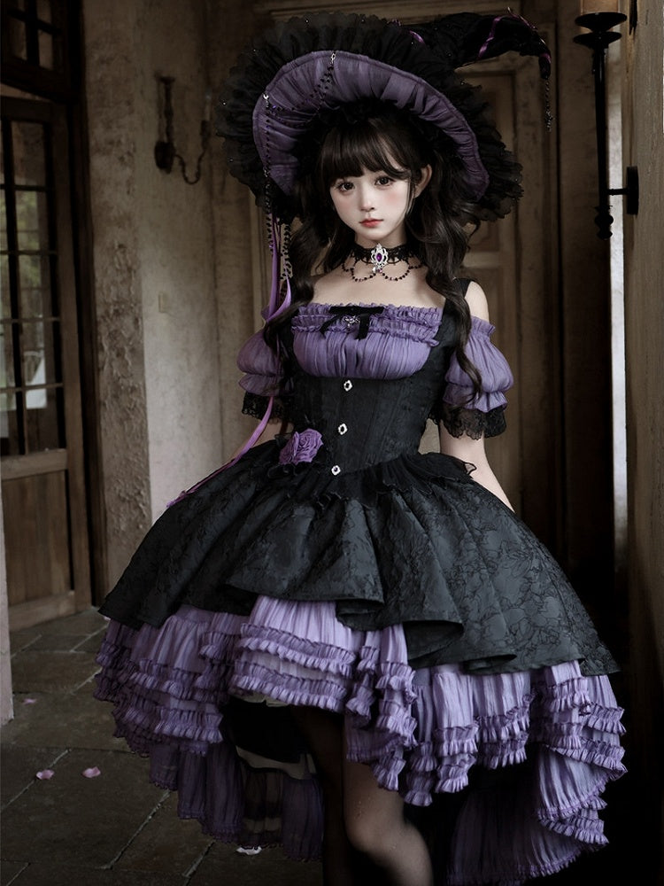 Purple & Black Gothic Underbust JSK Dress and Off-Shoulder Blouse Set detail view 5