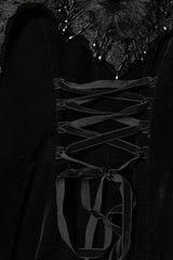 Black Stand Collar Embroidered Lace-Up Women's Gothic Coat - Product - 8
