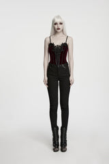 Red Lace Lace-Up Slim Fit Asymmetric Zippered Strappy Women's Gothic Balletcore Bustier Corset - Product - 2