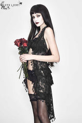 Black Frilly Tassel Hem Halter Lace Women's Gothic T-Shirt - Product - 3