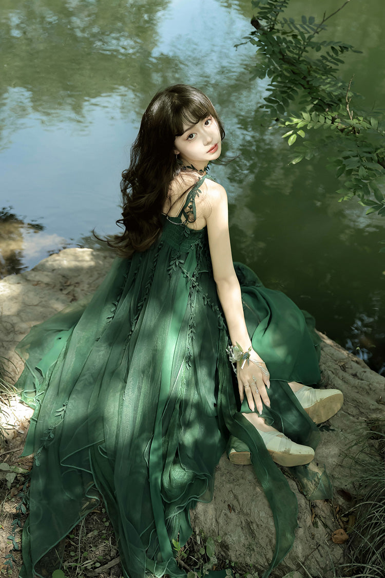 Green Forestry Asymmetric Hem Sweet Chinese Style Lolita Jsk Dress - Product - 12