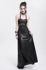 Black Halterneck Stitching Mesh Chained Women's Punk Dress - Product - 7