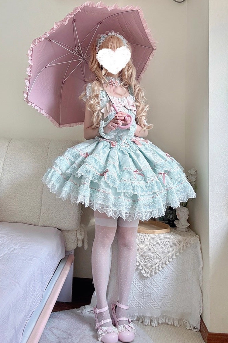 Green [Flora Isle Butterfly] Sleeveless Ruffle Bowknot Lace Lace-Up Sweet Elegant Lolita Jsk Dress - Product - 4
