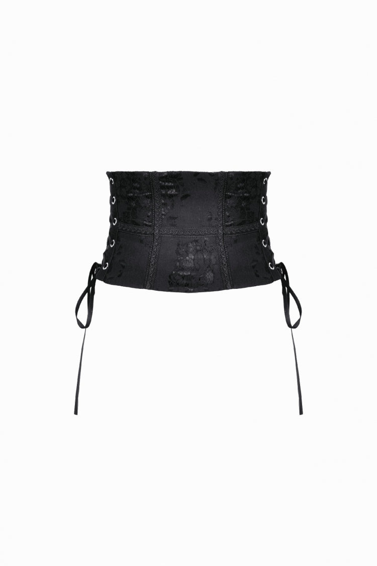 Black Floral Pattern Lace-Up Zippered Women's Gothic Waist Corset - Product - 15