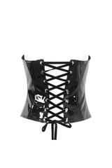 Black Lace Splice Patent Leather Women's Punk Overbust Corset - Product - 9