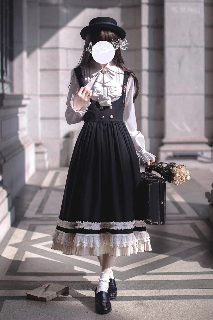 Black [Hathaway] Ruffle Bowknot Lace Elegant Lolita Jumper Dress - Product - 5