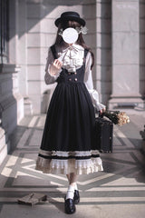 Black [Hathaway] Ruffle Bowknot Lace Elegant Lolita Jumper Dress - Product - 5