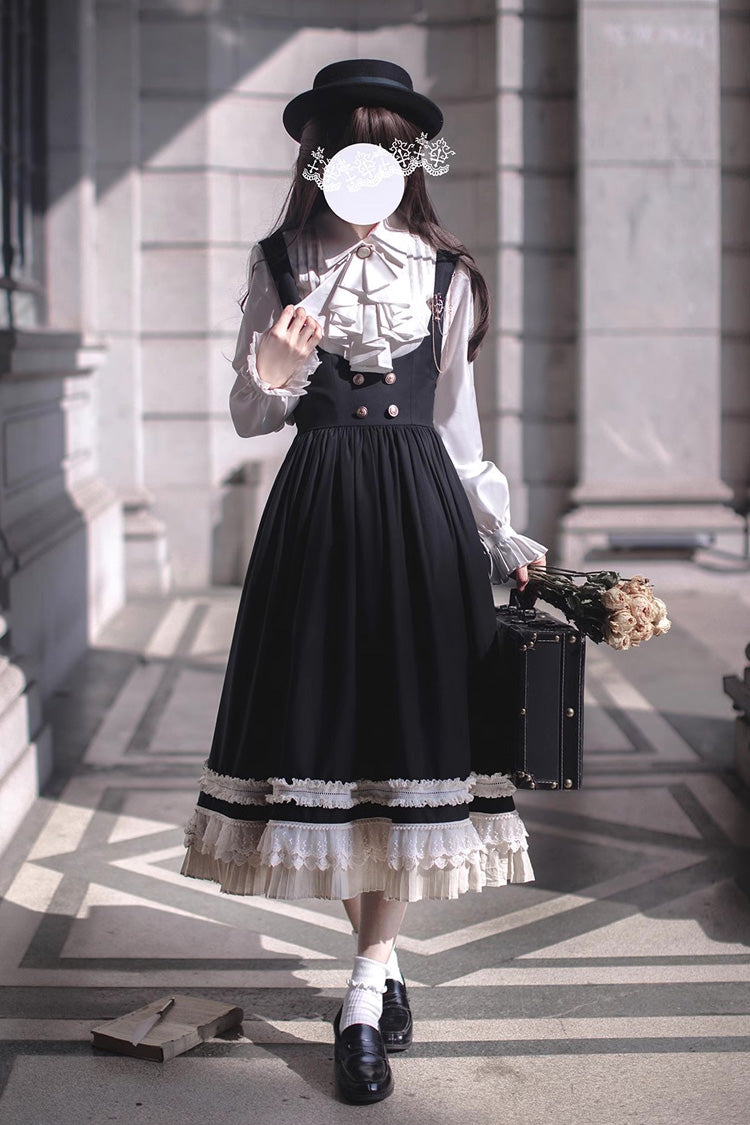 Black [Hathaway] Ruffle Bowknot Lace Elegant Lolita Jumper Dress - Product - 5