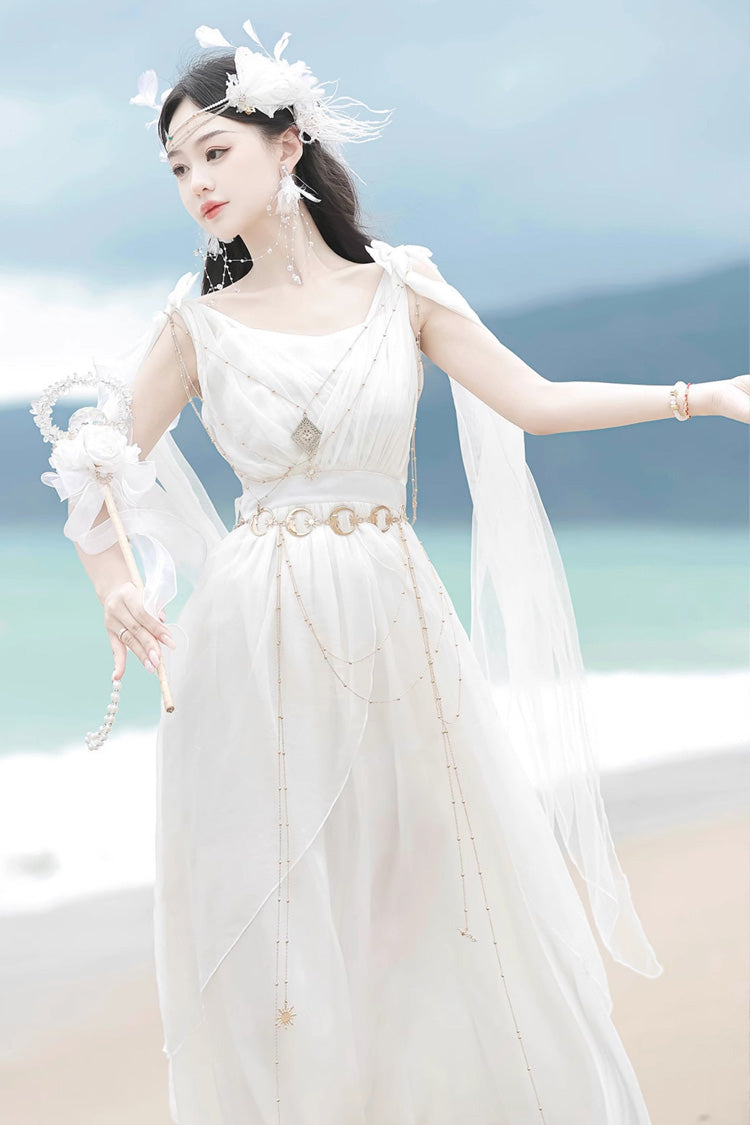 White [Messenger of God] Greek Style Sleeveless Ruffle Elegant Lolita Jsk Dress - Product - 9