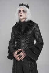 Black Long Trumpet Sleeves Floral Crochet Embroidery Lace-Up Men's Gothic Coat - Product - 8