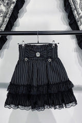 Jirai Kei Triple-Layered Printed Ruffled Bow Lace Sweet Japanese Skirt 3 Colors - Product - 3
