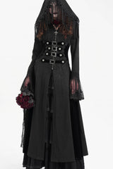 Black Buckle-up Tassels Hooded Women's Gothic Coat - Product - 6