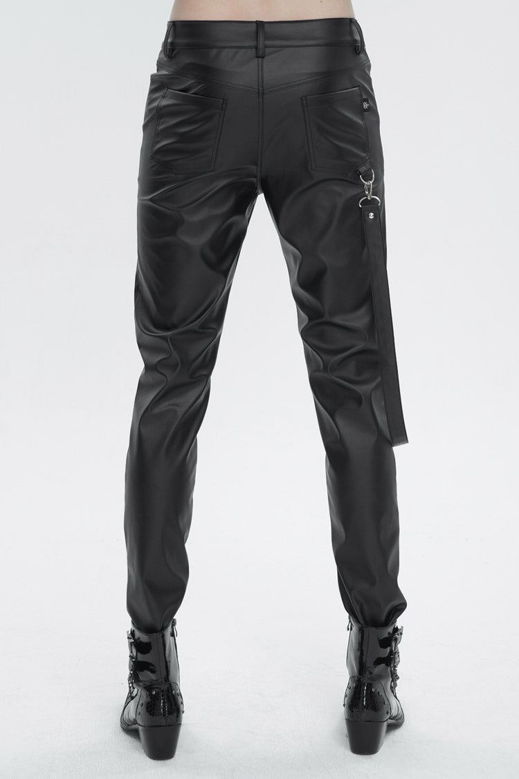 Black Removable Right Side Zipper Faux Leather Men's Punk Pants - Product - 4