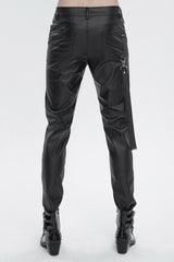 Black Removable Right Side Zipper Faux Leather Men's Punk Pants - Product - 4