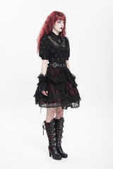Black/Red Multi-Layered Ruffle Buckle Straps Women's Gothic Skirt - Product - 11