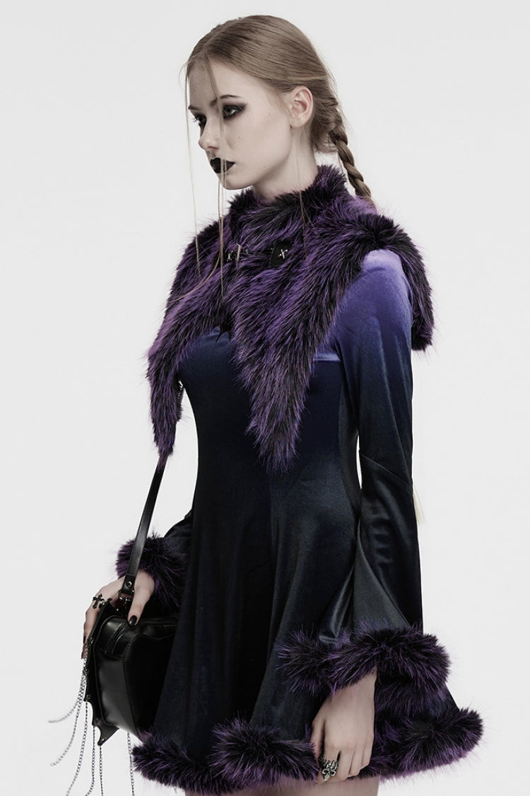 Violet Stand Collar Sleeveless Gradient Faux Fur Women's Gothic Cape - Product - 2
