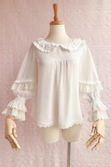 Chiffon Doll Collar Long Sleeves Sweet Lolita Blouse 3 Colors - White - 1