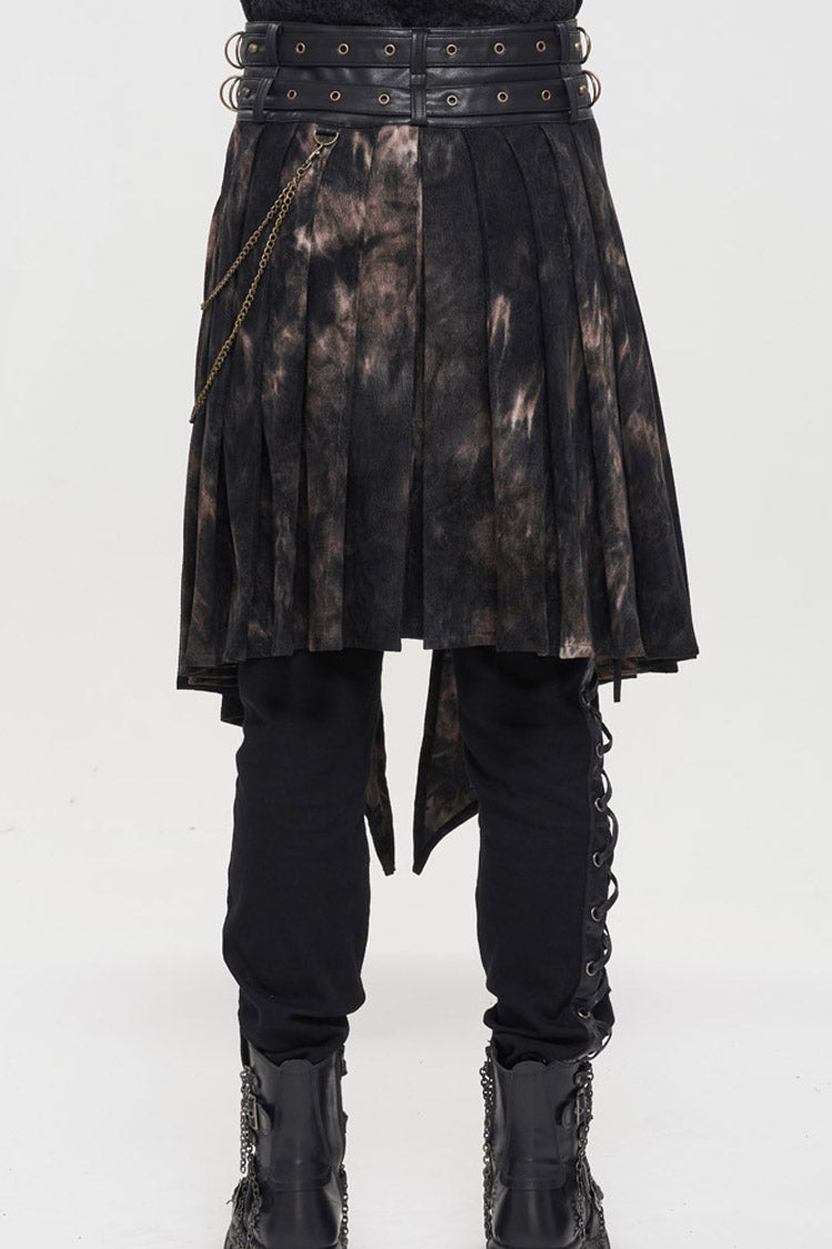Bronze Gothic Belt Design Chain Decoration Corduroy Tie-Dye Men's Skirt - Product - 6