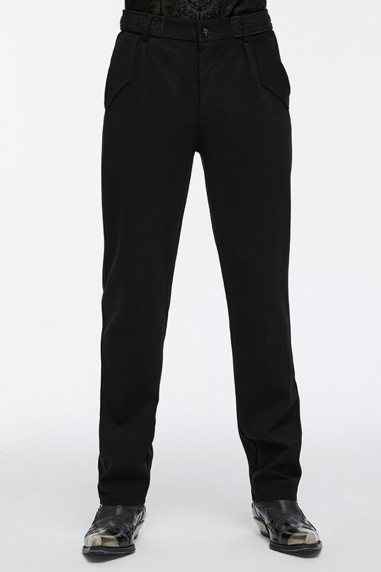 Black Buckle Floral Men's Gothic Waistband Pants - Black - 1