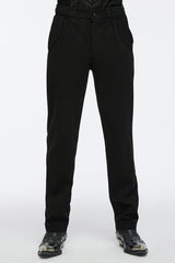 Black Buckle Floral Men's Gothic Waistband Pants - Black - 1