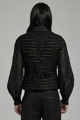 Black V Collar Jacquard Stripes Print Men's Gothic Vest - Product - 3