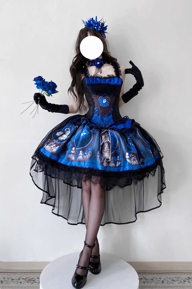 Blue [Dark Moon Corridor] Print Embroidery Gothic Lolita Dress Skirt - Product - 6
