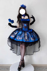 Blue [Dark Moon Corridor] Print Embroidery Gothic Lolita Dress Skirt - Product - 6