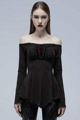 Black Vampire Elements Off Shoulder Long Sleeves Women's Gothic Blouse - Black - 1