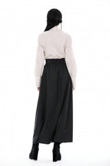 Black High Waisted Women's Gothic Pleated Long Skirt - Product - 4