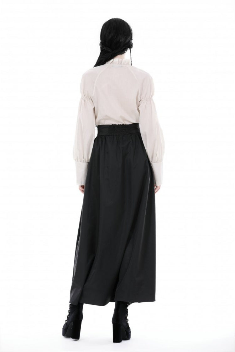 Black High Waisted Women's Gothic Pleated Long Skirt - Product - 4