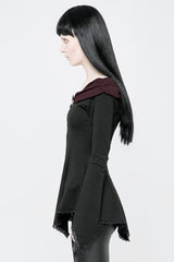 Black Bertha Neck Off Shoulder Long Sleeves Embroidery Women's Punk Blouse - Product - 2