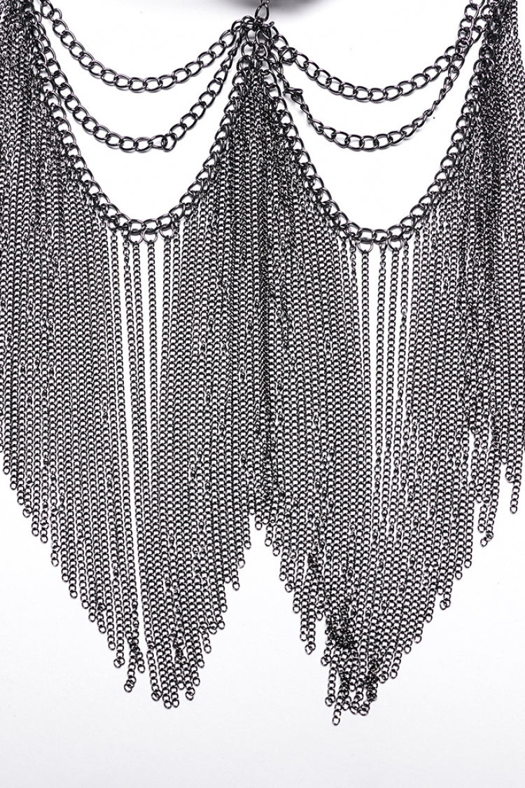 Black Artificial Leather Stitching Bat Shaped Lace Tassel Women's Steampunk Chain Mask - Product - 6