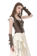Brown Sweetheart Neckline Ruffled Flutter Sleeves Cut-Out Buckled Strap Women's Steampunk Slim Corset Vest - Product - 6
