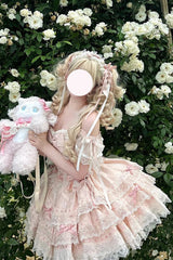 Pink [Flora Isle Butterfly] Sleeveless Ruffle Bowknot Lace Lace-Up Sweet Elegant Lolita Jsk Dress - Product - 8