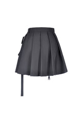 Black Zippered Pleated Women's Punk Casual Mini Skirt with Side Bag - Product - 13