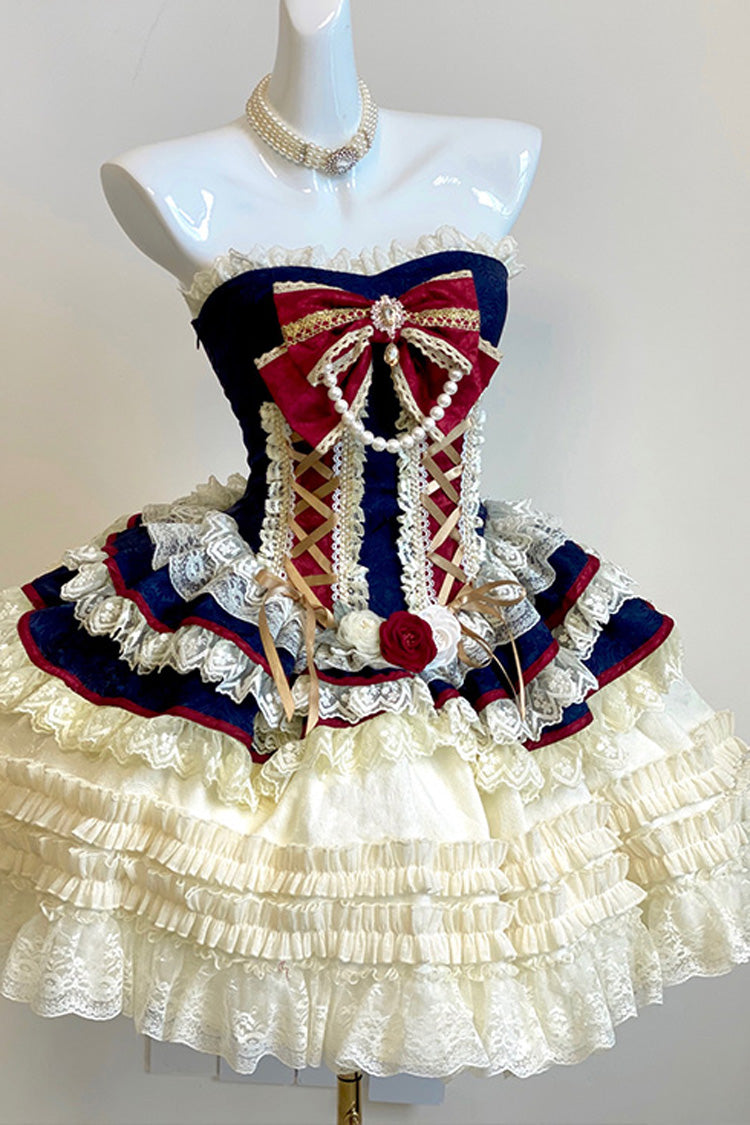 Princess Coronation Multi-layer Ruffle Bowknot Slim Romantic Sweet Lolita Dress 2 Colors - Red/Blue - 3