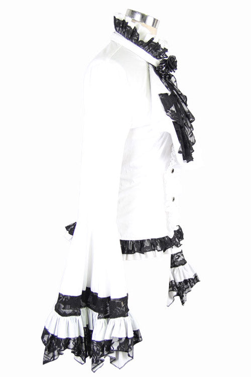 White VintageTrumpet Sleeves Back Bandage Womens Gothic Blouse - Product - 6
