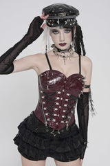 Red Lace-Up Slim Studded Zippered Women's Punk Corset - Product - 7